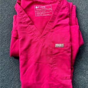 FIGS V-Neck Scrub Top in Hot Pink